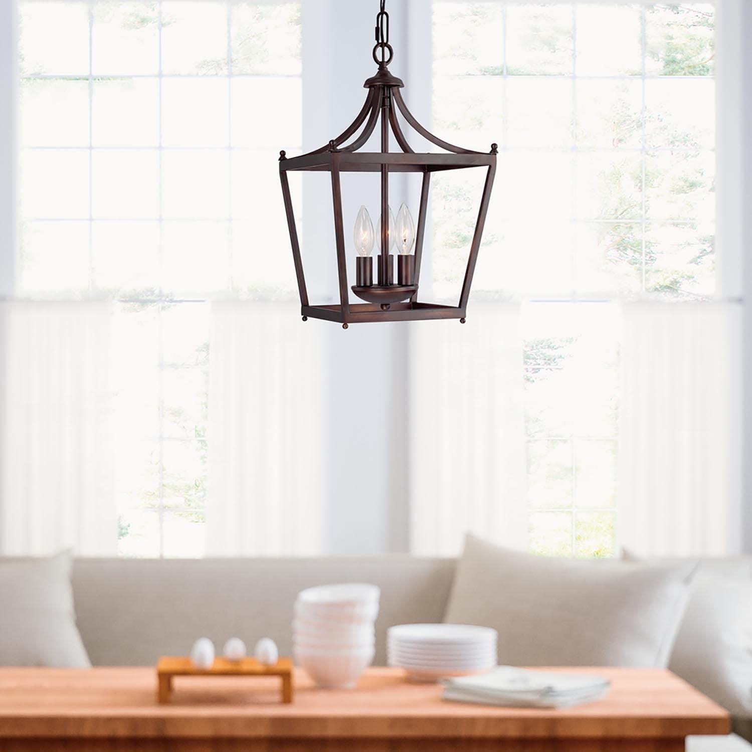 Capital Lighting Fixture Company Capital Lighting 4036BB Stanton Geometric Metal Open Frame Lantern Foyer Pendant, 3-Light 180 Total Watts, 17\" H x 10\" W, Burnished Bronze