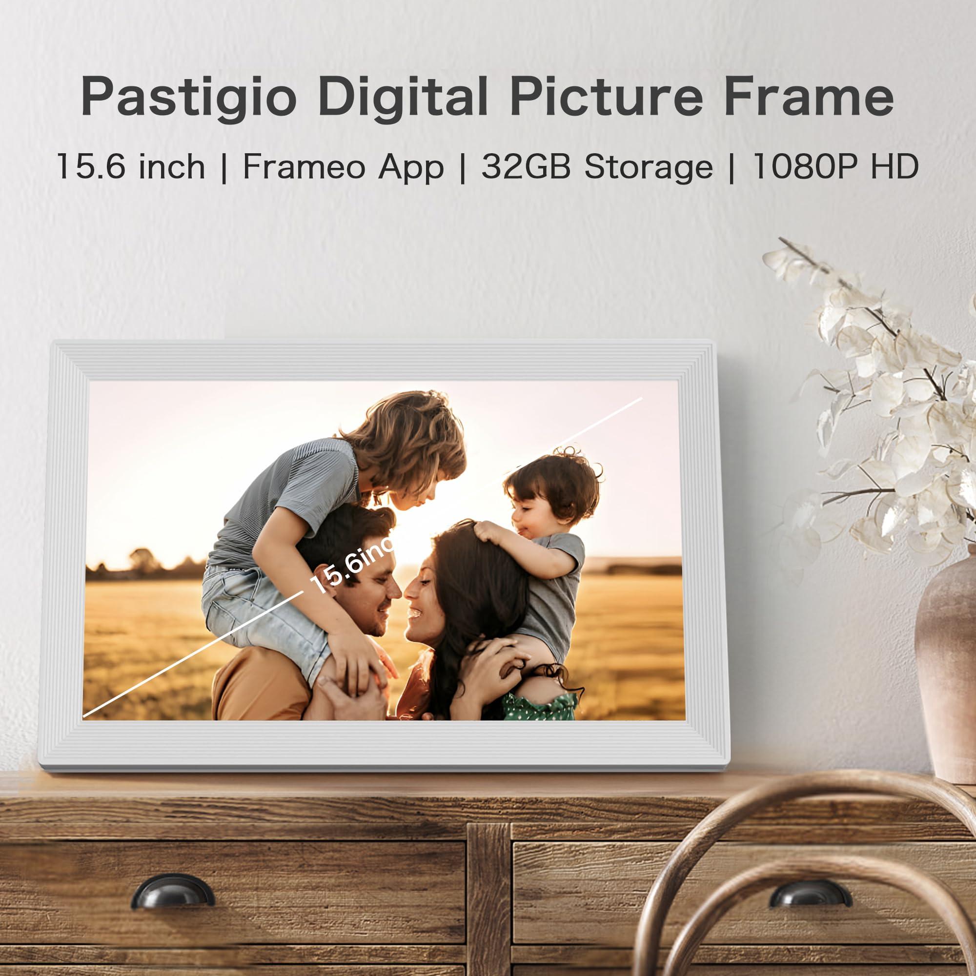 Pastigio Digital Picture Frame 2 Pack, 15.6 Inch Frameo Digital Frame WiFi, 1920 * 1080 HD IPS Touch Screen Digital Photo Frame Electronic, 32GB Memory, Auto-Rotate, Share Photos/Videos, Black + White