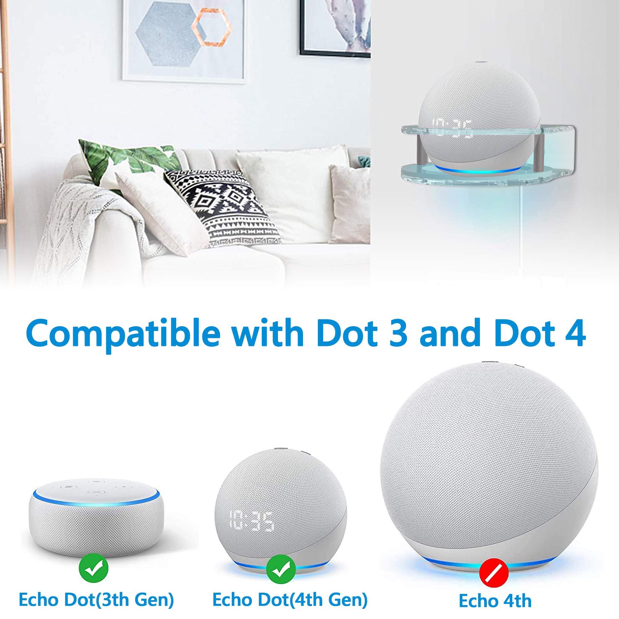 GEEKRIA Geekria Acrylic Wall Mount for Echo Dot 3rd, 4th, 5th Gen with LED Clock and Alexa, Round Base Fixed, Speaker Stand, Protector (Clear)