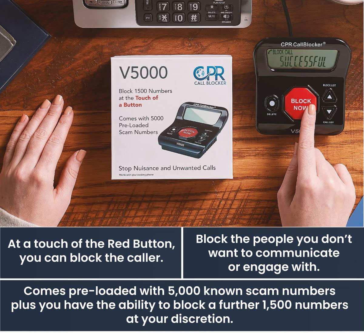 CPR Call Blocker CPR V5000 Call Blocker for Landline Phones, Home Phones, Cordless Phones Stop All Unwanted Calls, Robocalls, Scam Calls at a Touch of a Button - Join Over 1 Million Satisfied Customers