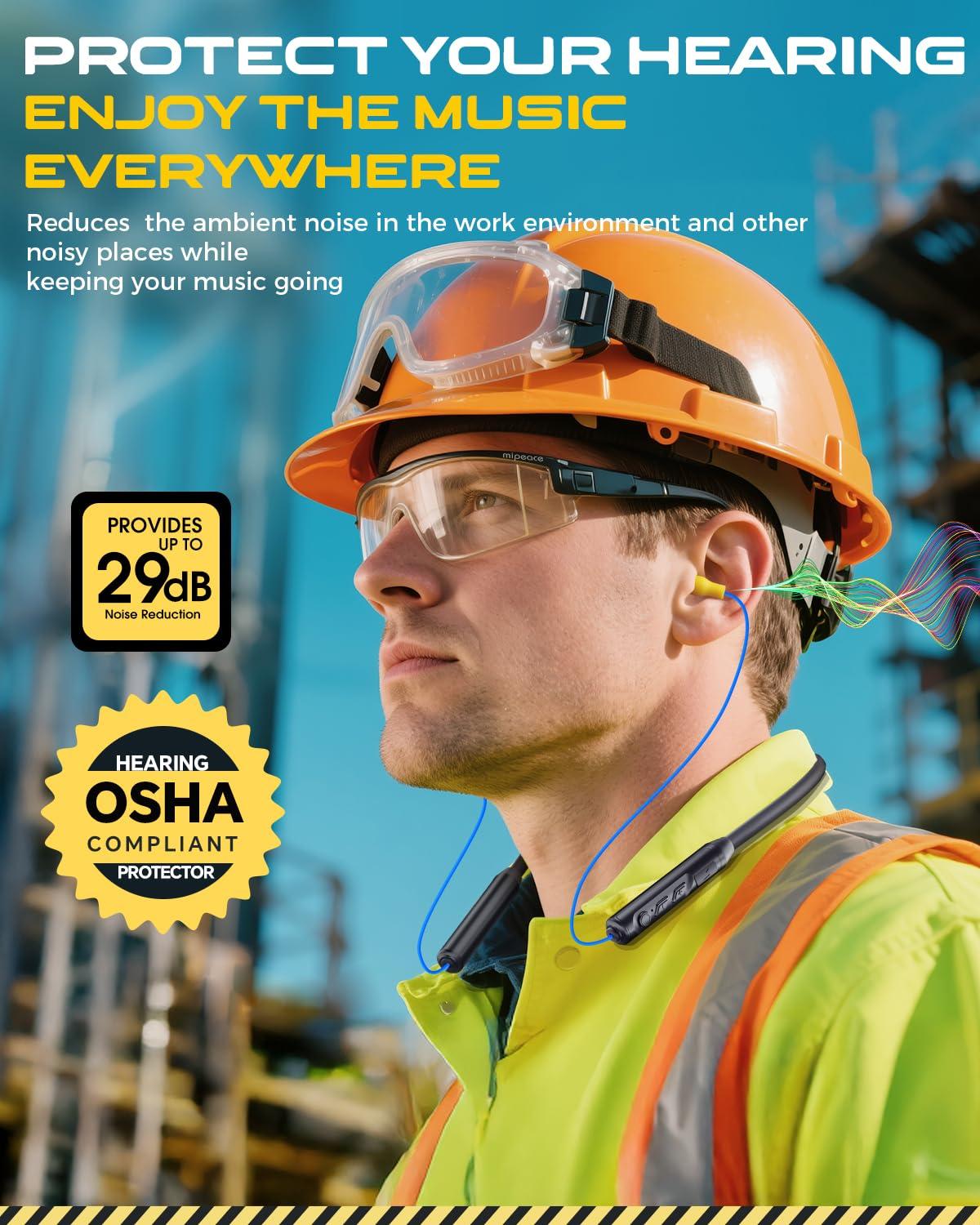 MIPEACE MIPEACE Bluetooth Earplug Headphones, Neckband Wireless Earbuds earplugs-29db Noise Reduction isolating in-Ear earplug Earphones and Controls,IPX5 sweatproof,19+Hour Battery(Blue)