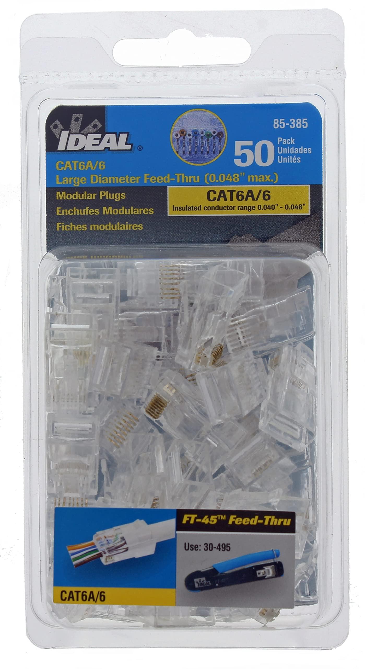 Ideal Industries IDEAL Electrical 85-385 Unshielded Feed-Thru Modular Plug, Cable Connector for CAT6A/6 Unshielded Cables, 50 Connectors