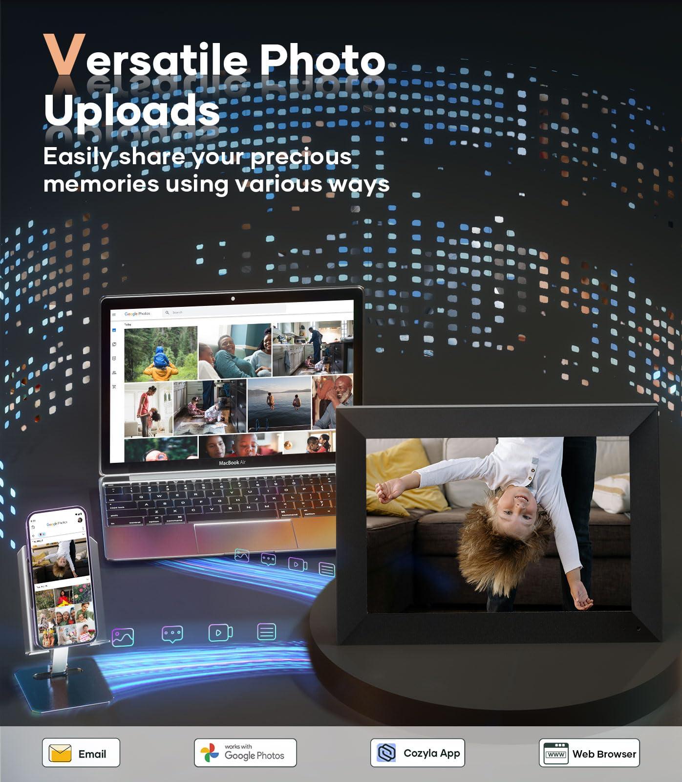 Cozyla Frame Cozyla Digital Picture Frame WiFi Free Unlimited Storage AI-Powered Send Pictures & Video via Google Photos Email Web Browser App Digital Photo Frame Electronic Picture Frame Slideshow 10.1 Inch Black