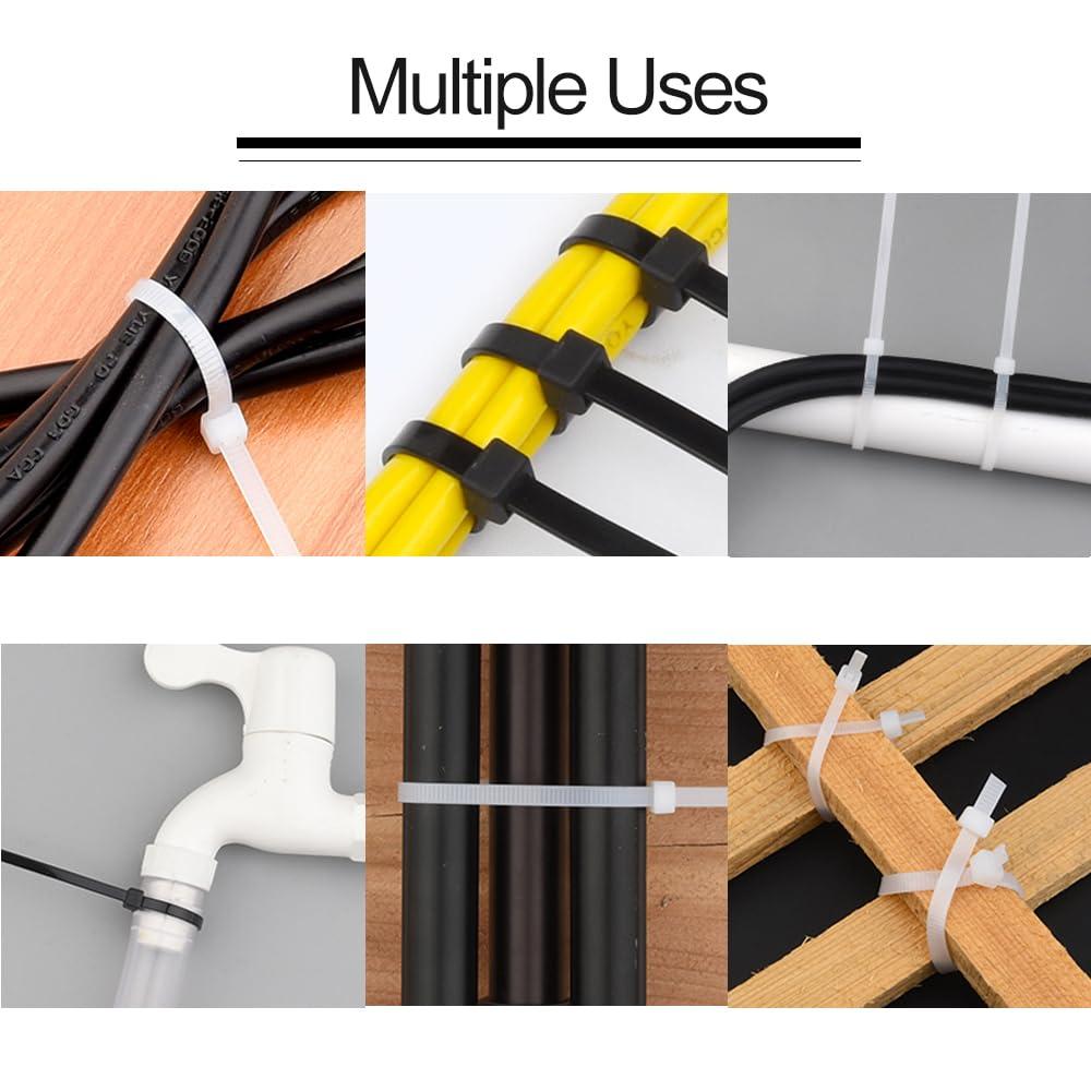 PLWCAMI White Zip Ties 8 Inch (1000 pack) Heavy Duty Self Locking clear Zipties Tensile Strength 40 Pound Clear Industrial 8\" Cable Ties Wraps for Home Office Garden Fence Garage indoor outdoor