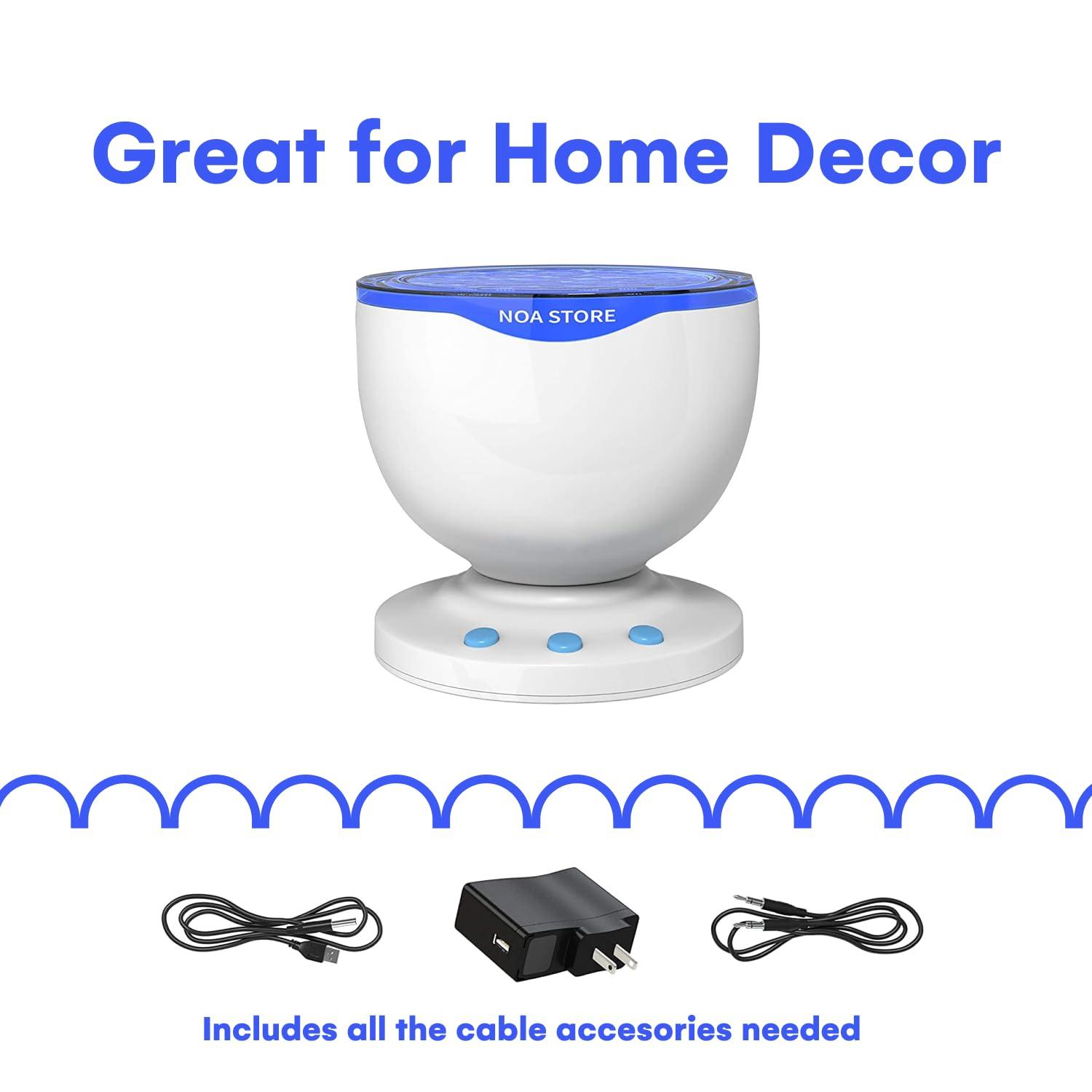 Noa Store Noa Store Sensory LED Room Lights - Light Projector for Bedroom - Ocean Waves Projection Lamp with Calming Music - Night Light for Kids - Blue Ceiling Projector Lamps for Adults and Children