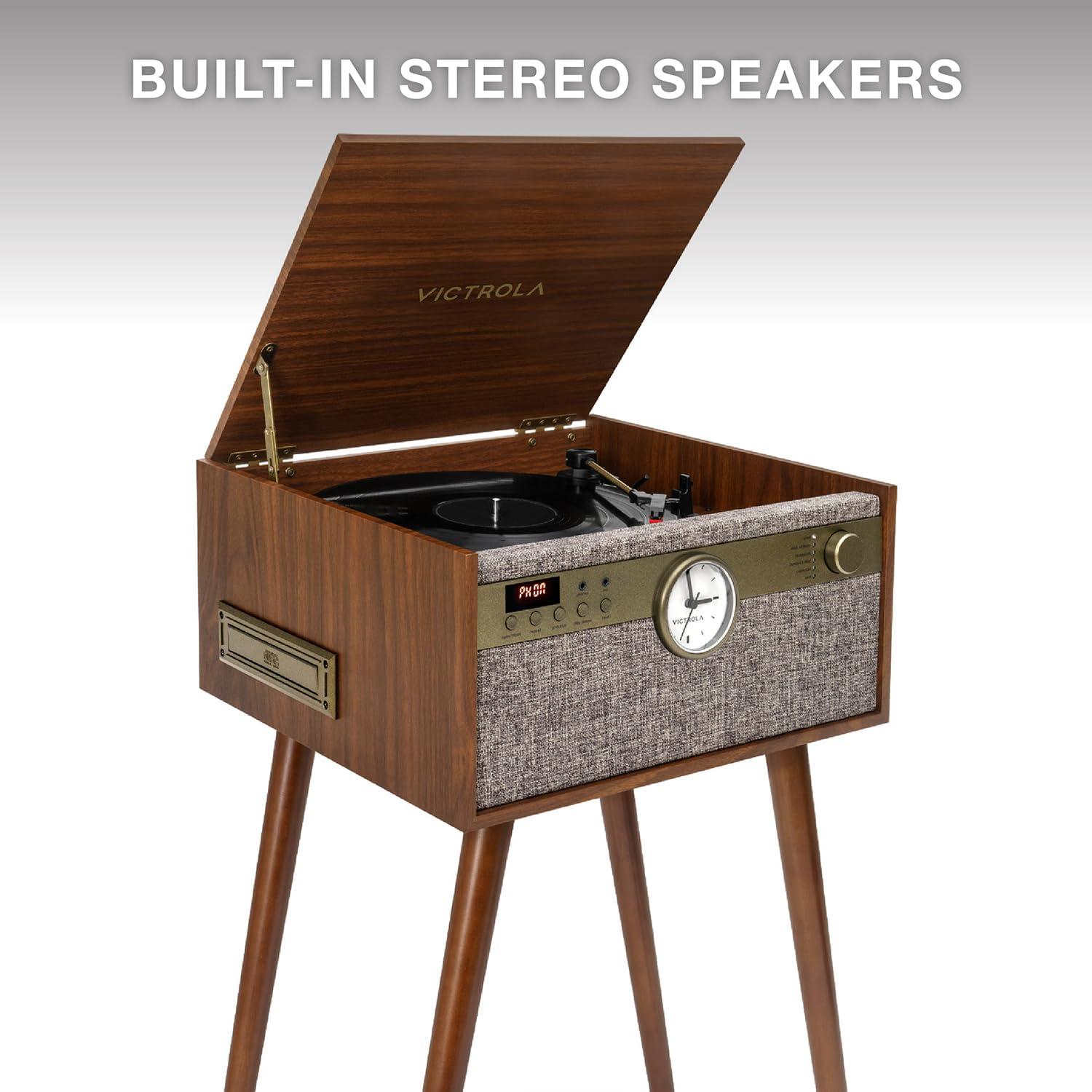 Victrola Victrola Century 6-in-1 Vinyl Record Player & Music Center - 3-Speed Turntable, CD & Cassette Player, VINYLSTREAM, Bluetooth & 3.5mm Aux, Record Player with Speakers, Mid Century Design, Walnut
