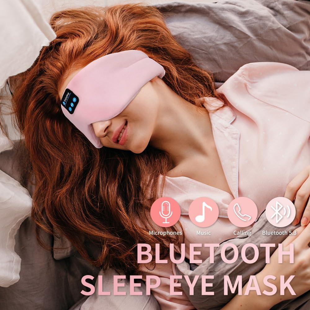 SYPVRY Soft Sleep Eye Mask Bluetooth Headband Wireless Headphones, SYPVRY Adjustable Sleep Mask for Sleeping Meditation Insomnia Night Mask Music Eye Cover for Side Sleepers Airplane Travel, Pink