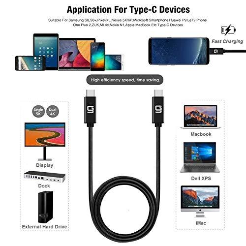 GodSpin GodSpin USB C to USB C Cable (20Gbps) SuperSpeed [Certified] USB Type-C to USB Type-C, 100W Power (USB 3.1, 3.2, Thunderbolt 3) Nylon Braided, Dual 4k or Single 5k @60hz Display (6.6ft/20Gbps)