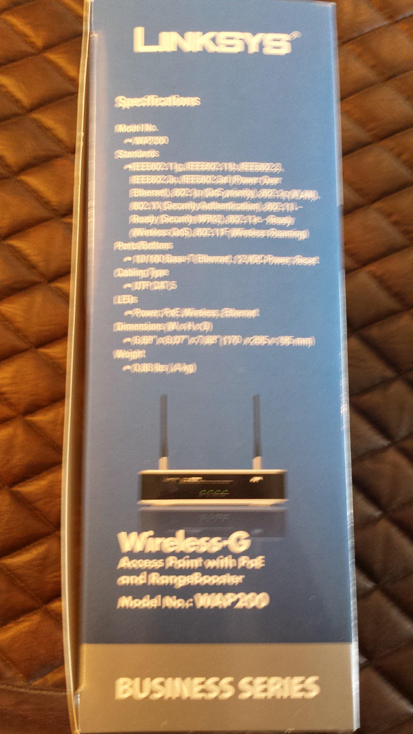 Linksys Cisco WAP200 Wireless-G Access Point - PoE/Rangebooster. SMALL BUSINESS WRLS-G ACCESS POINT POESPEEDBOOSTER MIMO QOS WL-AP. 54Mbps