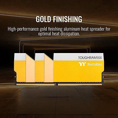 Thermaltake Thermaltake TOUGHRAM RGB DDR4 3600MHz 16GB (8GB x 2) 16.8 Million Color RGB Alexa/Razer Chroma/5V Motherboard Syncable RGB Memory- Metallic Gold (RG26D408GX2-3600C18A)