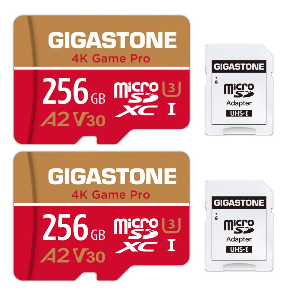 Gigastone [5-Yrs Free Data Recovery] GIGASTONE 256GB 2-Pack Micro SD Card, 4K Game Pro, A2 V30 MicroSDXC Memory Card for Nintendo-Switch, 4K UHD Video, Up to 100/60 MB/s, UHS-I U3 C10 with Adapter