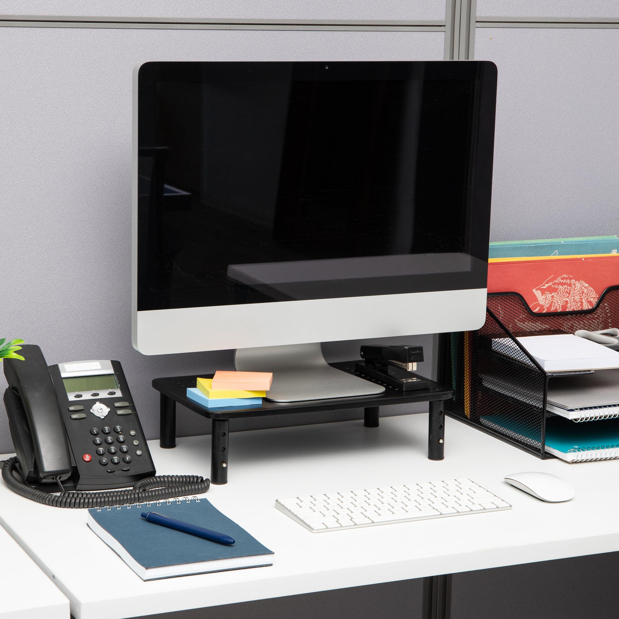 Mind Reader Mind Reader Monitor Stand, Height Adjustable, Ventilated Laptop Riser, Metal, 14.5" L x 9.25" W x 4-5.5" H, Set of 2, Black