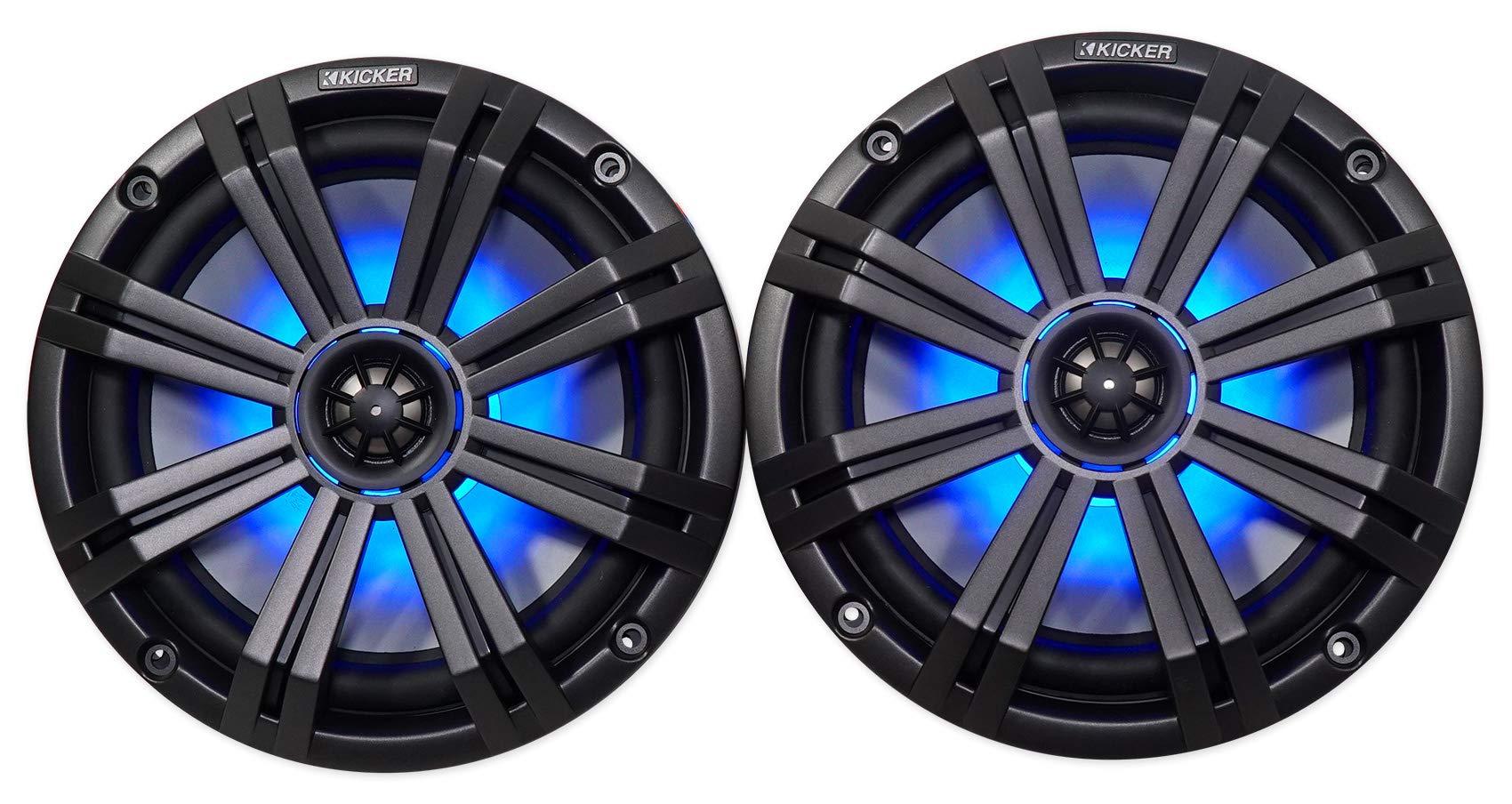 KICKER (1) Pair Kicker 45KM84L Boat Speakers w/LED's KM8 Bundle with (1) Pair Rockville MAC80W 7.7" Wakeboard Tower Speaker and (1) 1.75" Compatible with Polaris RZR Speakers Enclousres (3 Items)