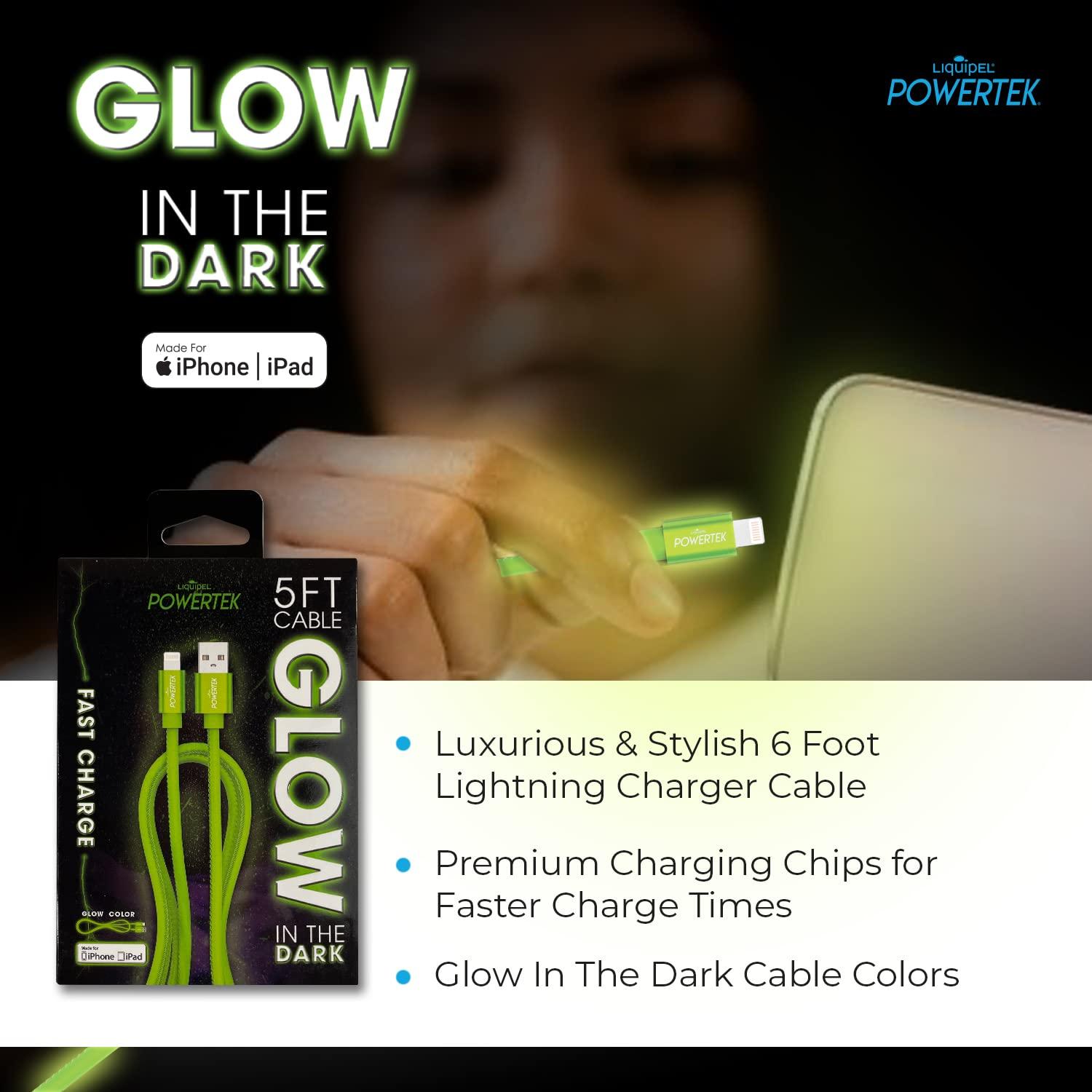 LIQUIPEL LIQUIPEL Powertek Glow MFi Certified Charger Compatible for Apple iPhone, iPad, 5ft Cable, Lightning to USB Cable Cord, Fast Charging Lightning Cable (Green)