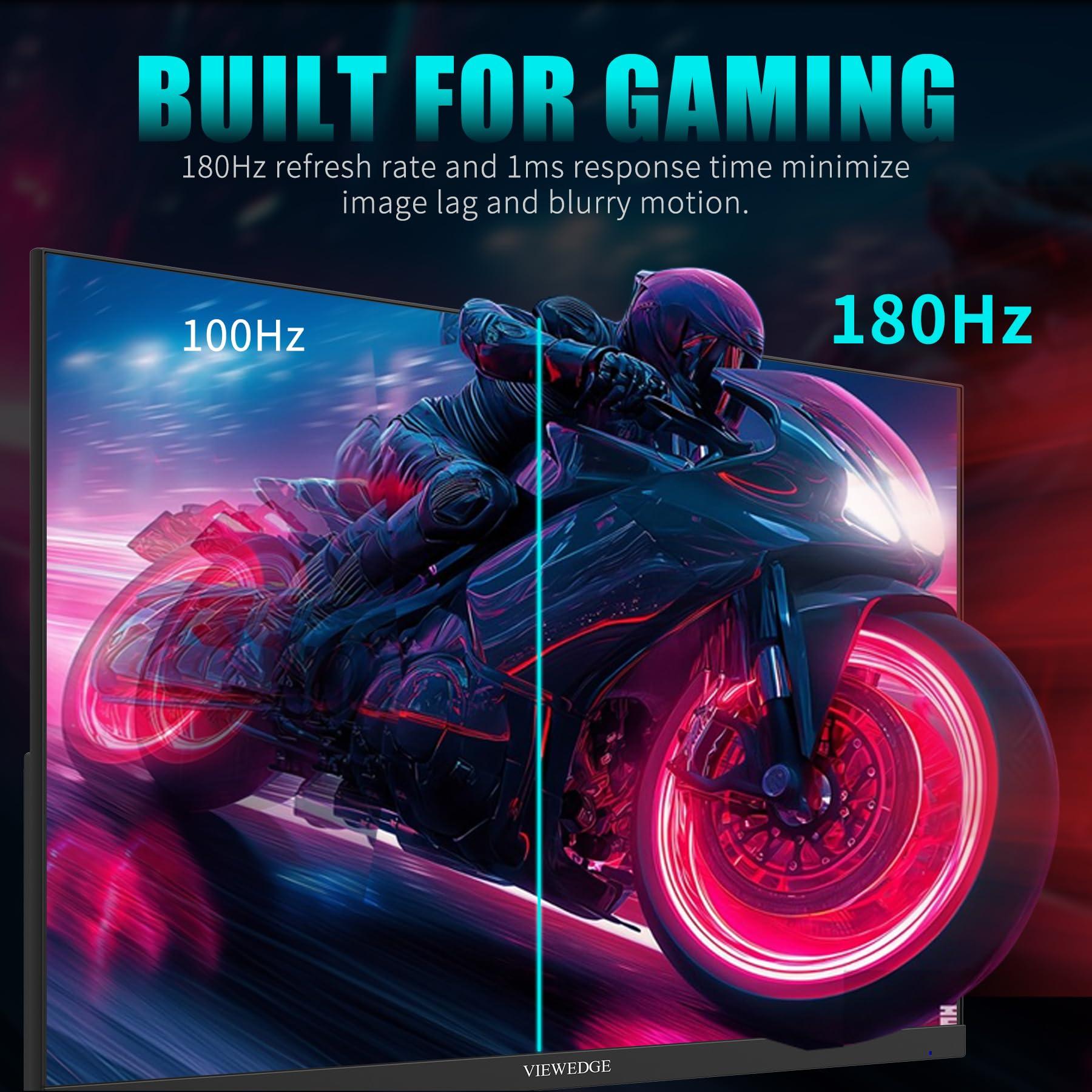 Viewedge Viewedge Gaming Monitor 27 inch 180hz (Supports 144hz/165hz) 1ms, 110% sRGB with HDR 10 | 1080p Monitor IPS Screen, DP HDMI Monitor, Built-in Speakers, Support Freesync and Wall Mount