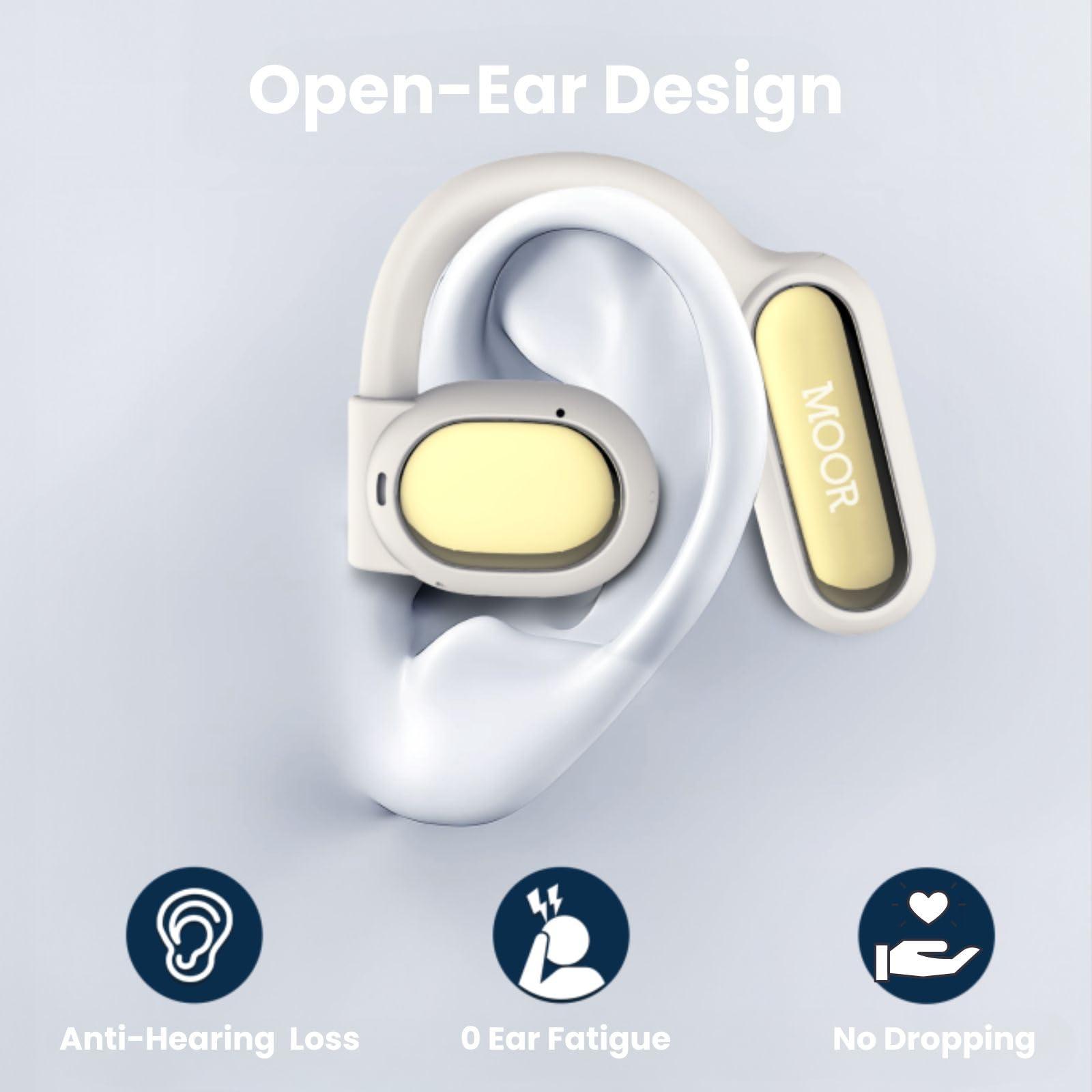 MOOR MOOR Beige OpenWave Open Ear Headphones Bluetooth 5.3 Wireless Earbuds, 40H Playtime ENC Noise Cancelling Earbuds with 16.2mm Dynamic Drivers for Premium Stereo Sound IPX4 Waterproof Earbuds