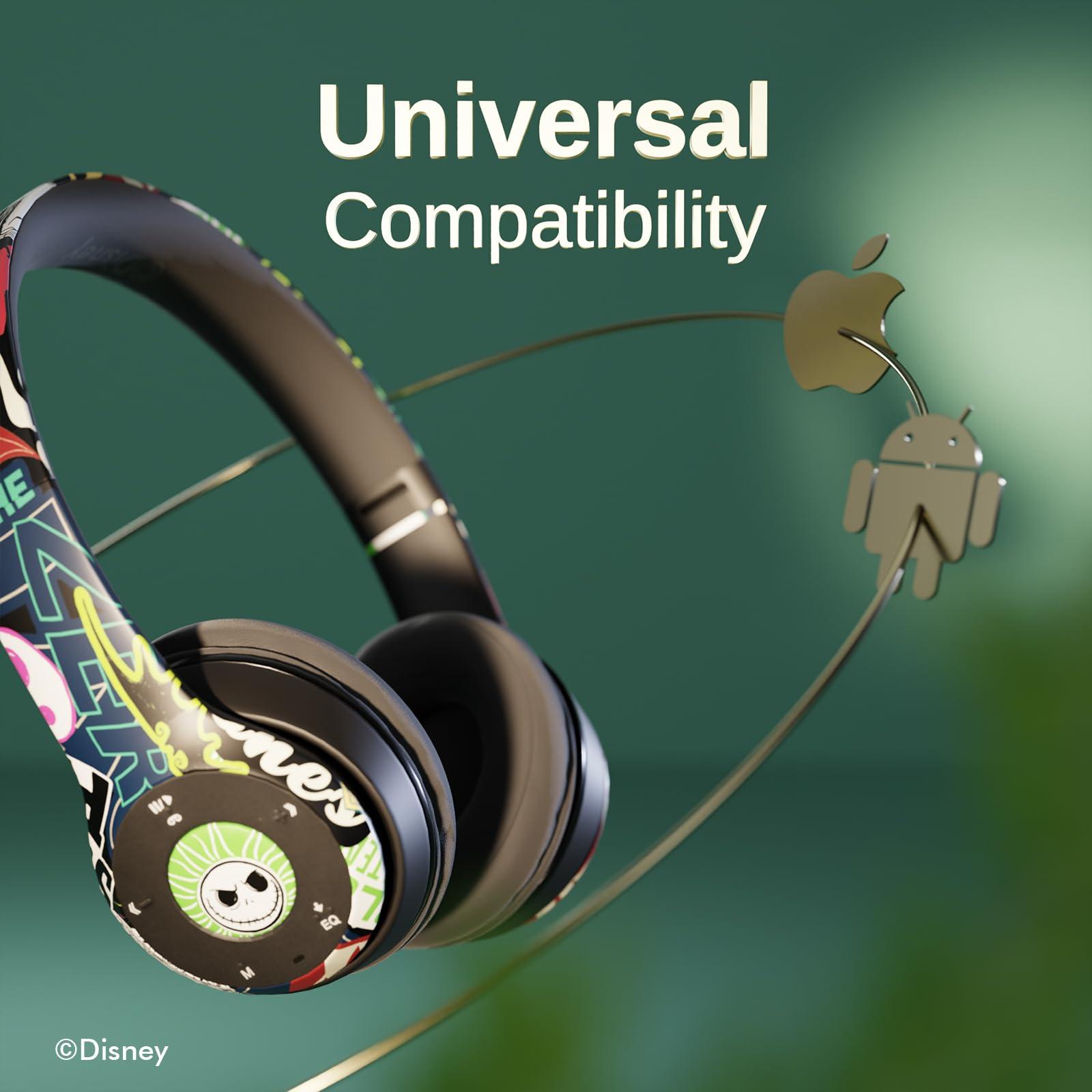 iJoy Disney Nightmare Before Christmas Jack Sticker Bluetooth Headphones - Wireless Foldable Over-Ear Headset, Built-in Mic, Enchanting Sally & Friends Design, for Adults & Kids