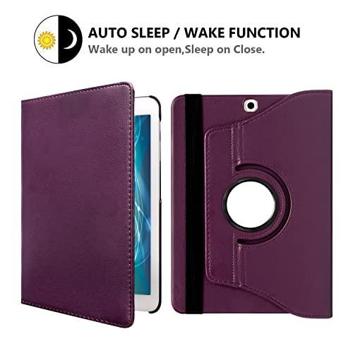 R.SHENGTE Case for Samsung Galaxy Tab S2 9.7 inch (SM-T810 T813 T815 T817 T818 T819), 360 Degree Rotating Stand Case Smart Protective Cover, Bonus Stylus Pen,Screen Film (Purple)