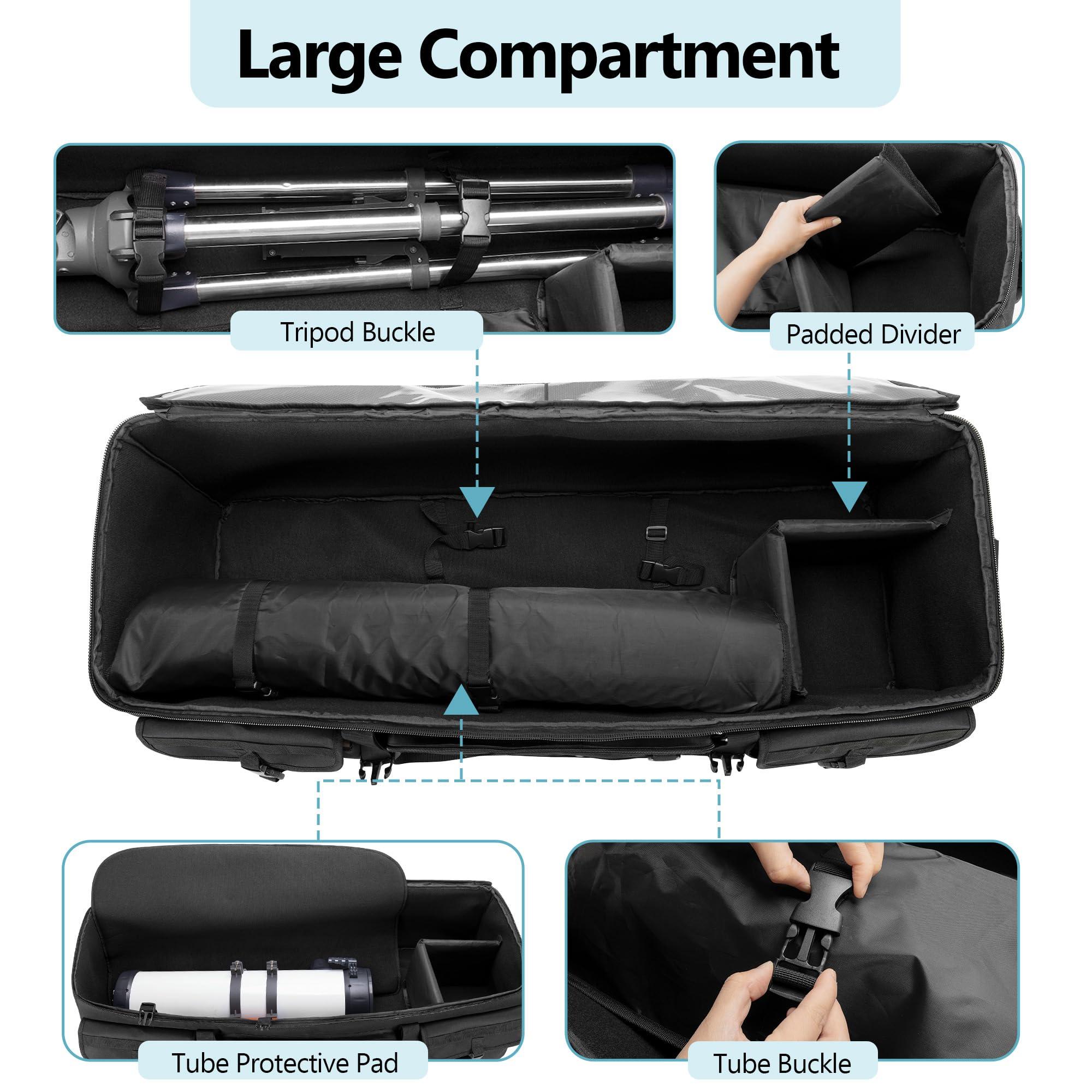 HODRANT HODRANT Large Telescope Carrying Case, Soft Pad Telescope Travel Bag Compatible with Celestron Telescope, 40 inch Telescope Storage Bag with Fixed Buckles for Optical Tube & Tripod, Attached Small Bag