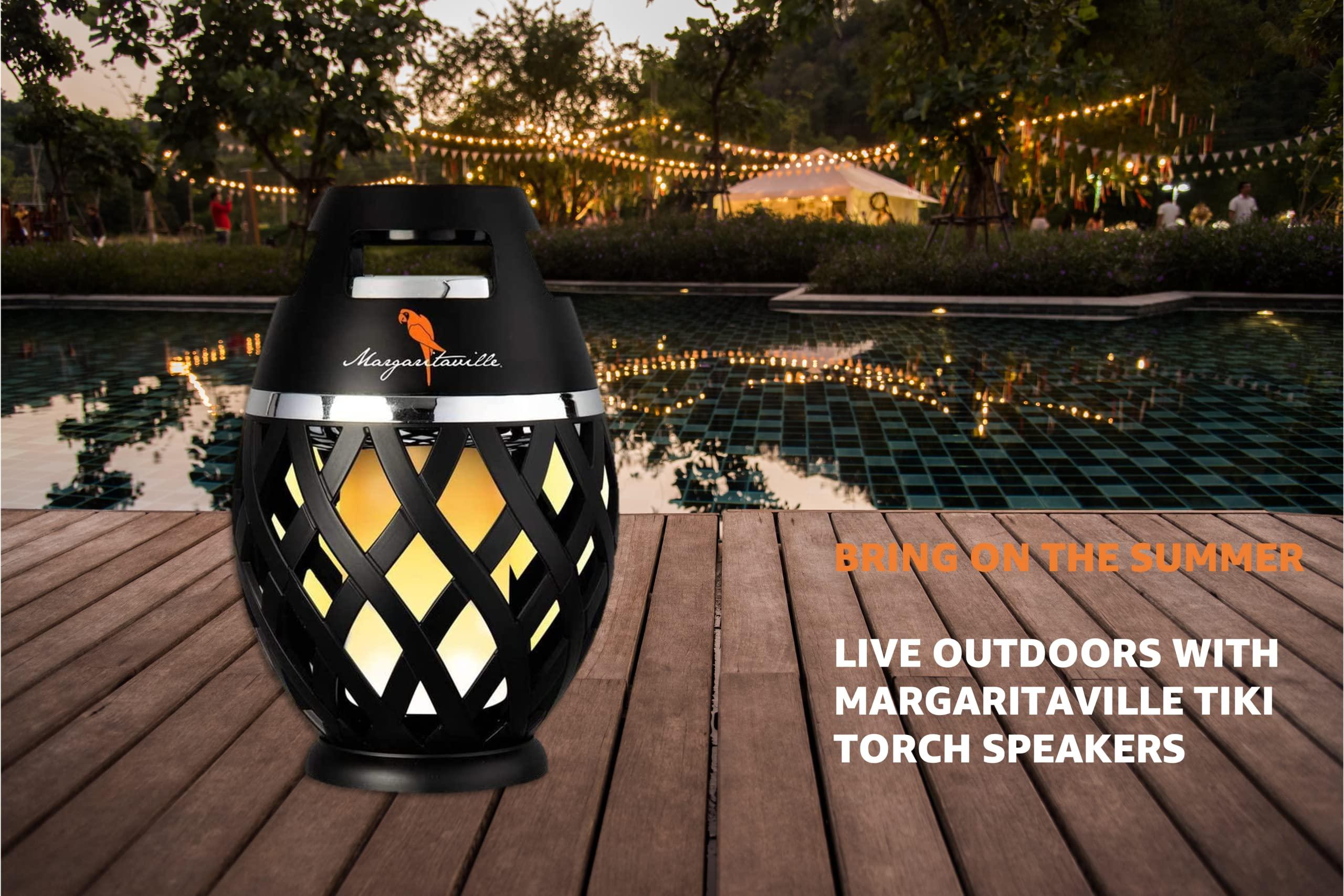 Sakar Margaritaville Tiki Torch - Waterproof Bluetooth Speaker, Portable Party Speaker with Flickering LED Lights, Perfect for Travel, Parties, Yards, and Pools