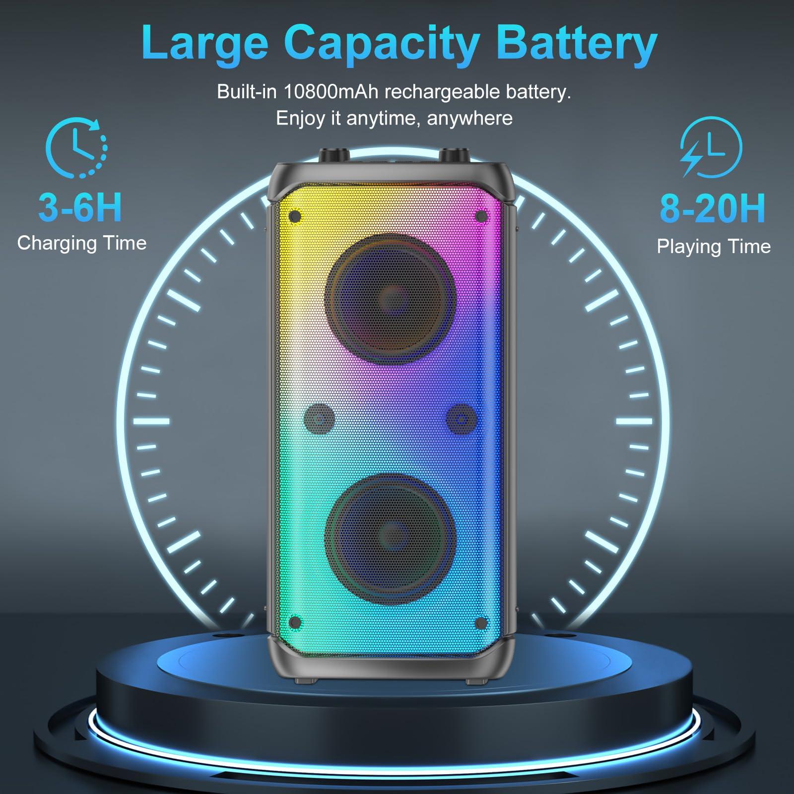 TAMPROAD TAMPROAD Bluetooth Speaker, 80W Peak Wireless TWS Portable Outdoor Party Speakers with Subwoofer, Deep Bass, LED Colorful Lights, Loud Stereo Sound Boombox with Radio for Home, Camping, Travel