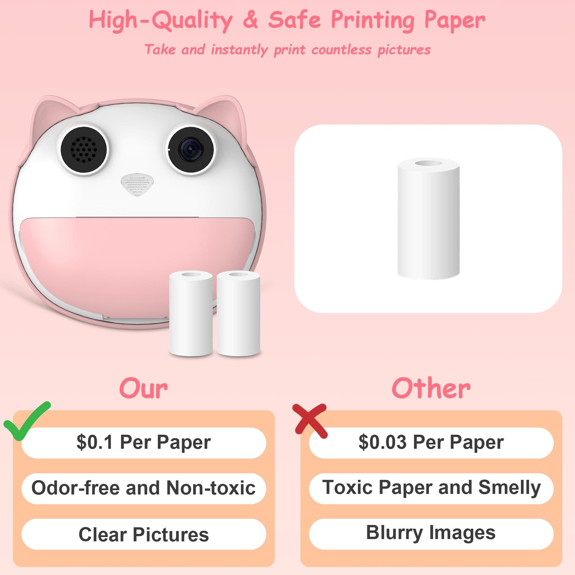 HelloBaby HelloBaby Kids Instant Print Camera with 3.2" IPS Screen | 1080P HD Digital Camera for Girls Ages 3-12 | 16GB SD Card & 2 Paper Rolls | Instant Print Kids Camera Toy (Pink)