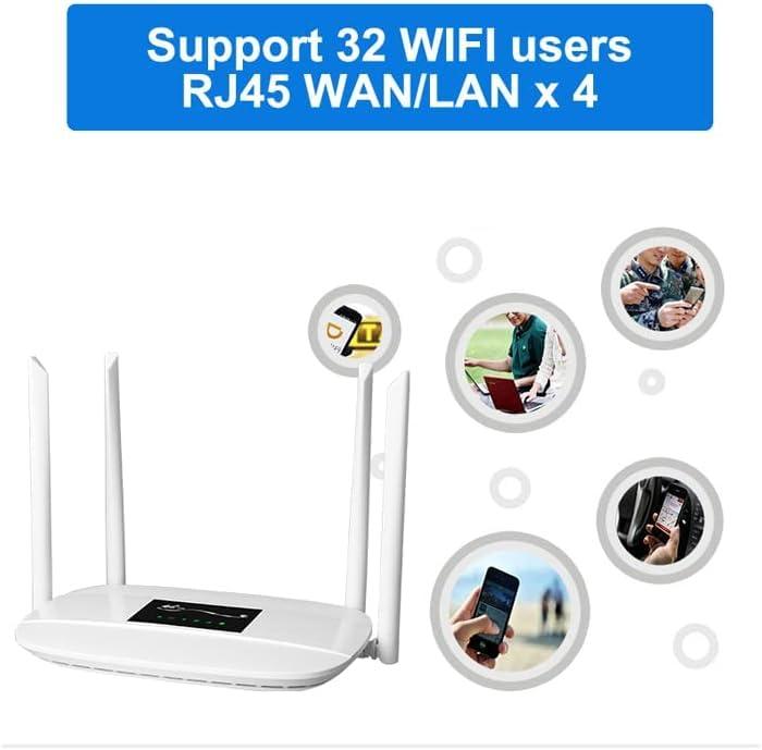 HOSAYA HOSAYA LC111 4G SIM Card Modem LTE CPE 32 WiFi Users RJ45 X 4 Dual Power Ports 12V/5V Portable WiFi Hotspot 4 Big Antennas Wireless Router Multiple Languages lm