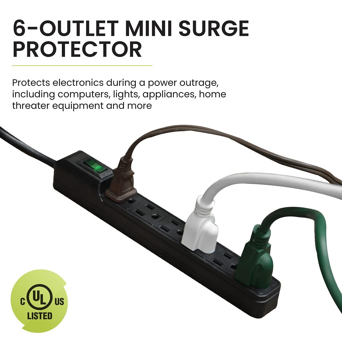 Go Green Power Inc. Go Green Power Inc. GG-16103MINBK 6 Outlet Surge Protector, Black
