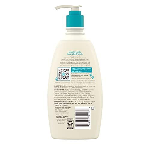 AVEENO BABY Aveeno Kids Sensitive Skin Face & Body Wash with Oat Extract, Gently Washes Away Dirt & Germs Without Drying, Tear-Free & Suitable for All Skin Tones, Hypoallergenic, 18 fl. Oz