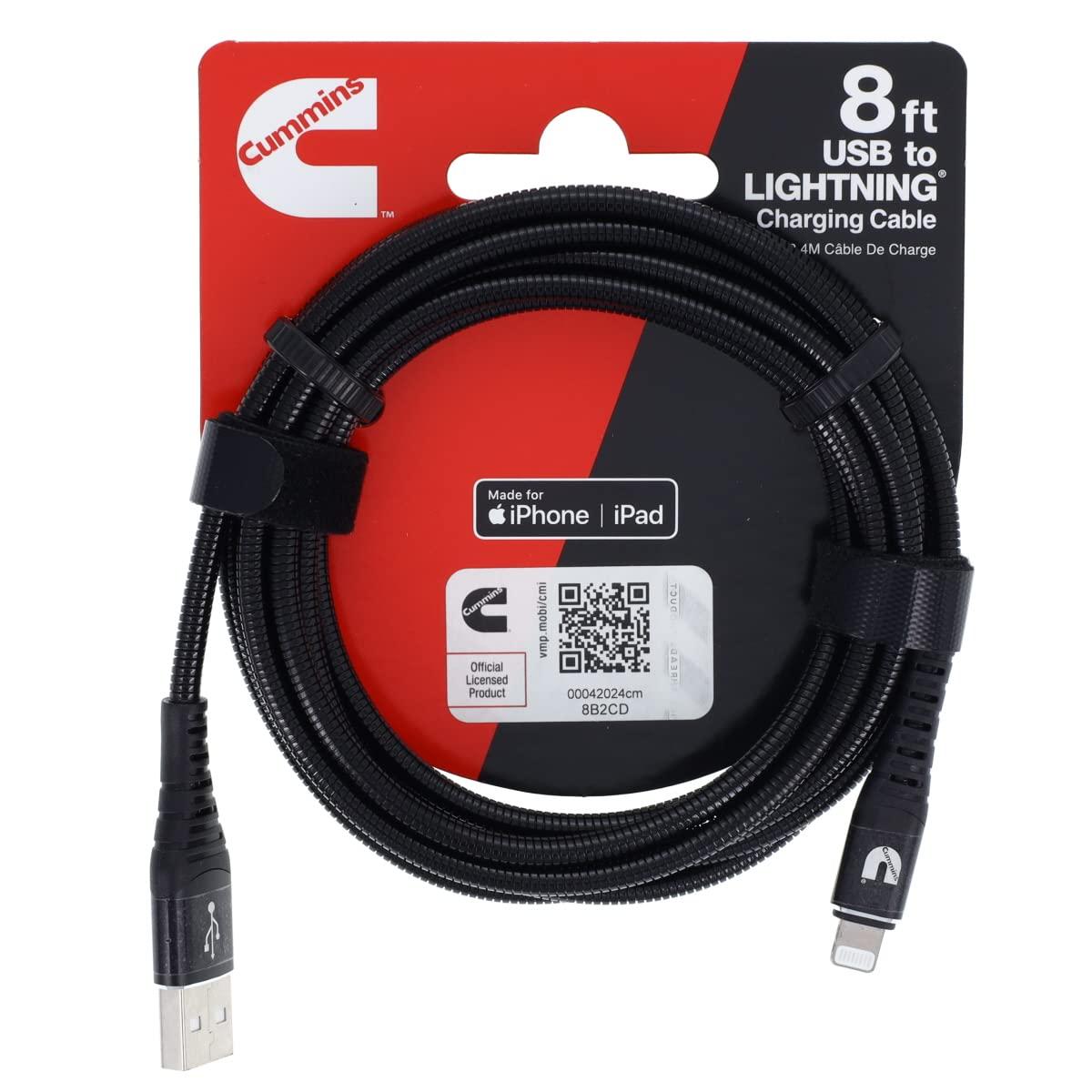Cummins Cummins Lightning to USB Cable MFi-Certified Compatible with Most Apple Devices Plus Wrap Attachment 8ft CMN4708