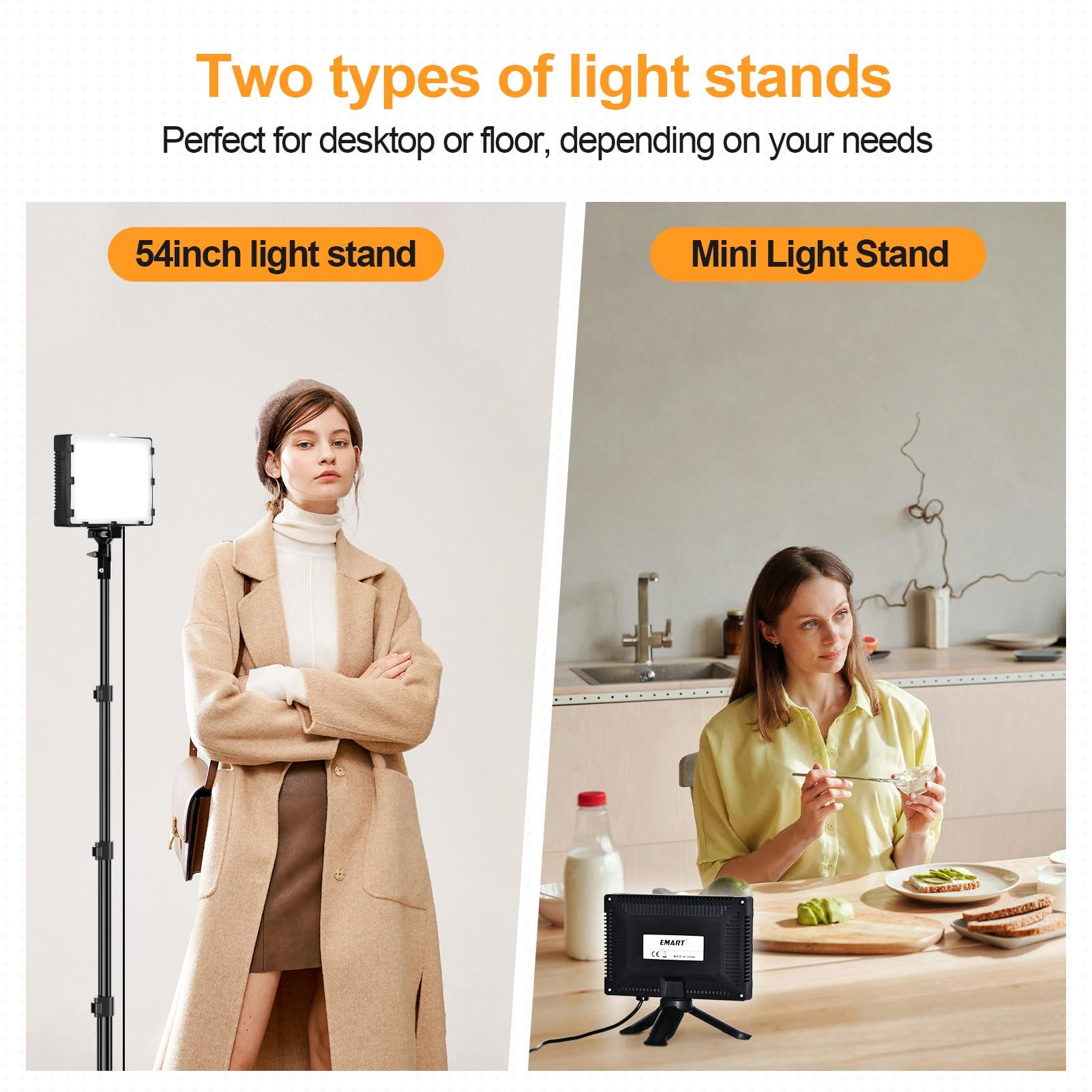 EMART EMART Led Photography Lighting Kit, 2 Pcs Dimmable Continuous Portable Studio Light with 54 inch Adjustable Tripod Stand for Video Recording, Photoshoot, YouTube, Game Streaming