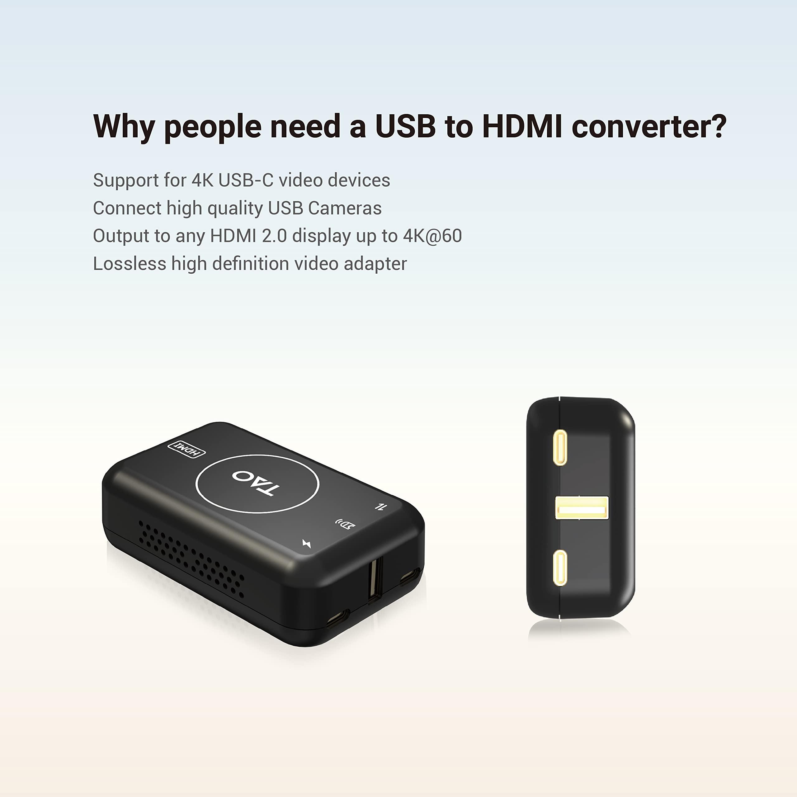 threesheep UVC to HDMI Convertor Turn Your Webcam/Laptop/Tablet into a Powerful Workstation USB C Decoder Compatible with PTZ Camera Main Streaming Switchers Plug and Play Up to 4K 60Hz (No Computer Required)