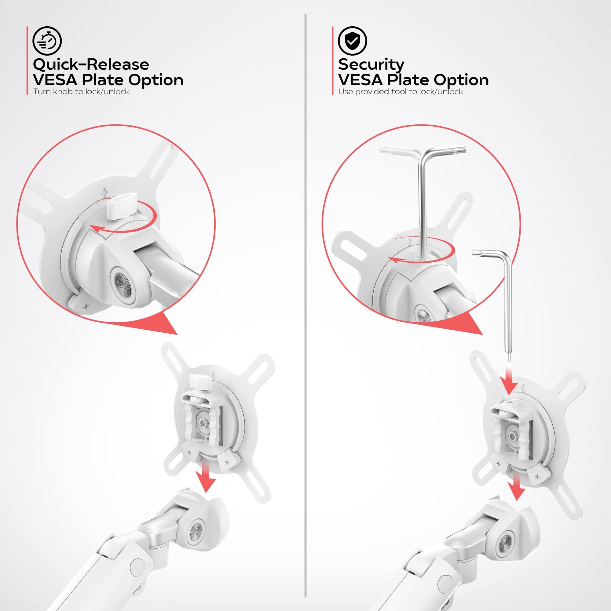 CTA Digital Single Monitor Arm Mount - CTA White Monitor Mount for 23" to 35" Monitors - w/Dual USB 3.0 Hub Ports & Arm Clamp for Desks - White (ADD-SSMA)