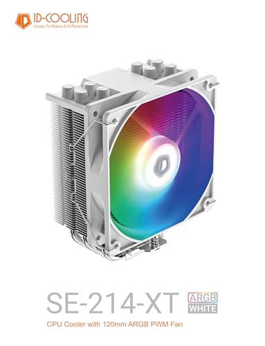 ID-COOLING ID-COOLING SE-214-XT ARGB White CPU Cooler 4 Heatpipes CPU Air Cooler ARGB Light Sync with Motherboard(5V 3-PIN Connector) CPU Fan for Intel/AMD, LGA 1700 Compatible for Desktop