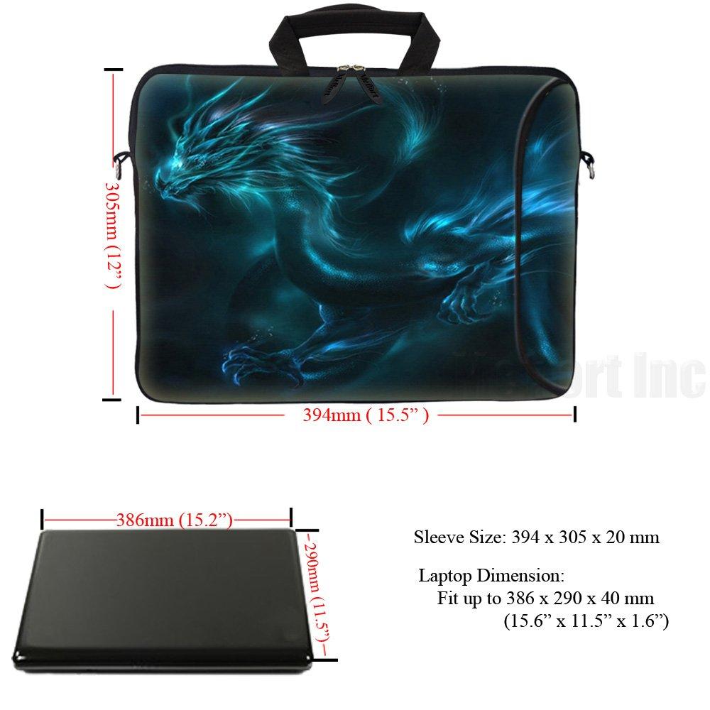 Meffort Inc Meffort Inc 15.6 Inch Neoprene Laptop Bag Water Resistant, Reinforced Zipper, Adjustable Shoulder Strap, Extra Side Pocket, Fits 15 to 15.6 Inch Laptops - Blue Dragon