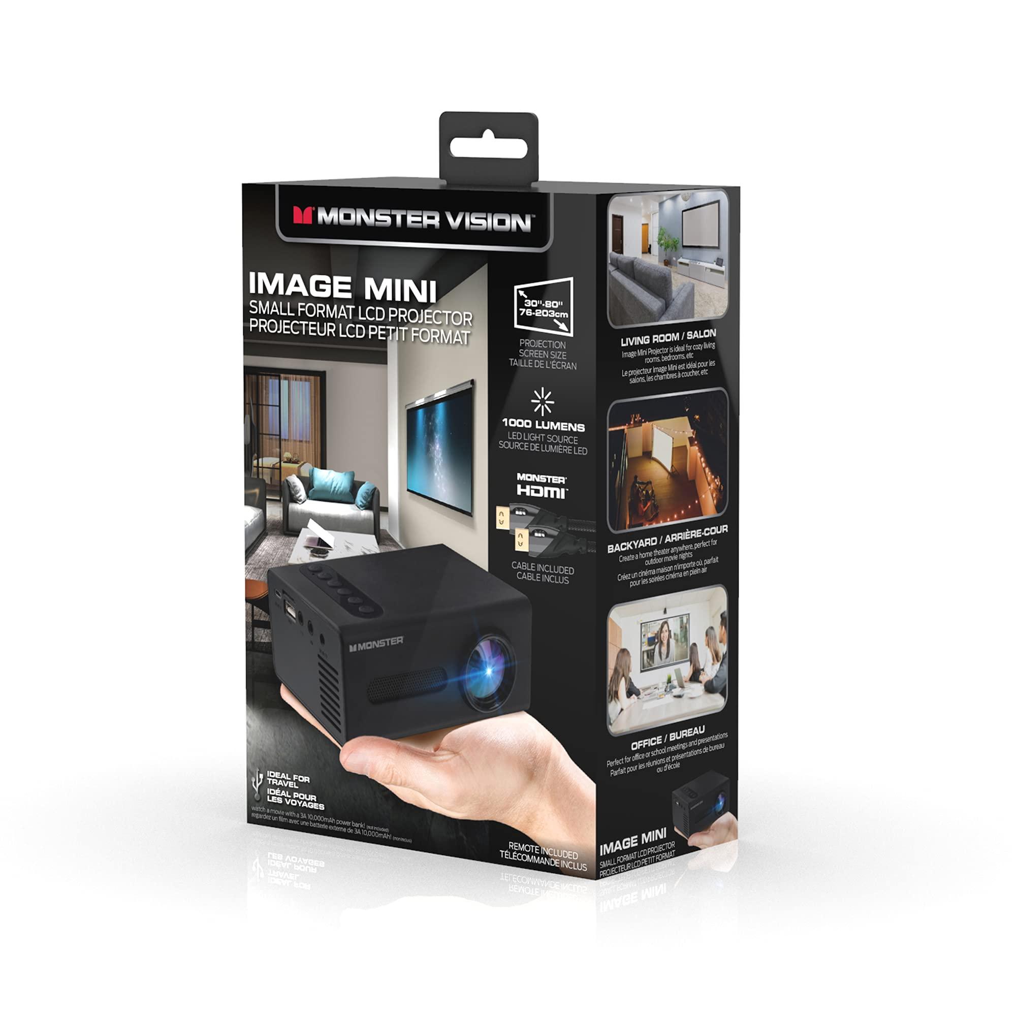 XTREME DIGITAL LIFESTYLE ACCESSORIES Monster Image Mini Small Format LCD Projector 1920x1080 HD Quality, Project Up To 8 Feet Away, Works On Projection Screens Ranging from 20-80 Inches. Supports Any Format With Universal HDMI Cable