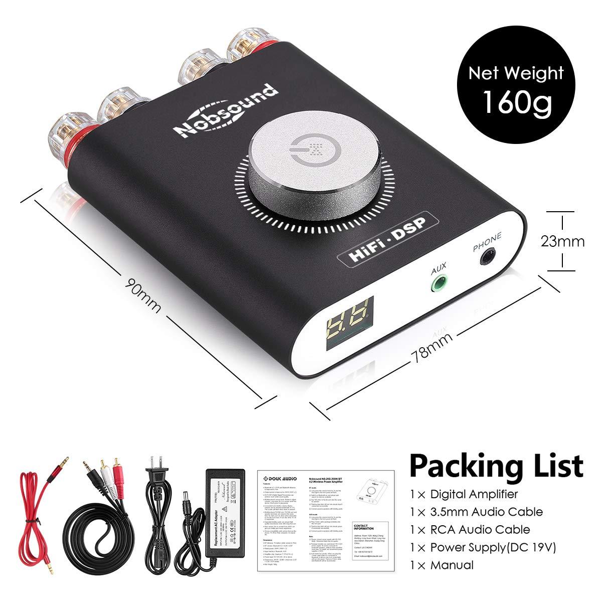 Douk Audio Nobsound NS-20G 200W Mini Bluetooth 5.0 Power Amplifier 2.0 Channel Wireless Receiver Hi-Fi DSP Stereo Headphone Audio Amp LED Display