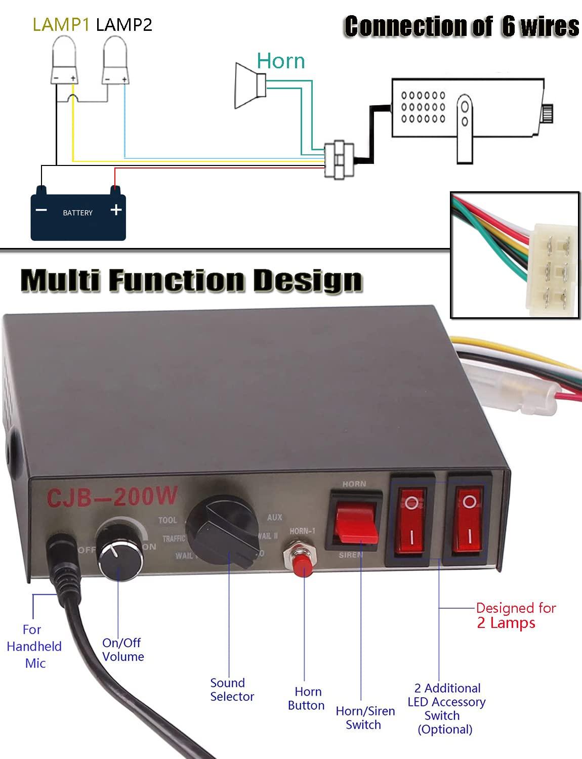 banhao 12V Pa System for Vehicles, Police Siren Vehicle Pa Speaker, Ambulance Car Siren 8 Tones 130DB 200 Watt, Heavy Duty Handheld Microphone, Emergency Siren for Car Truck Vehicles