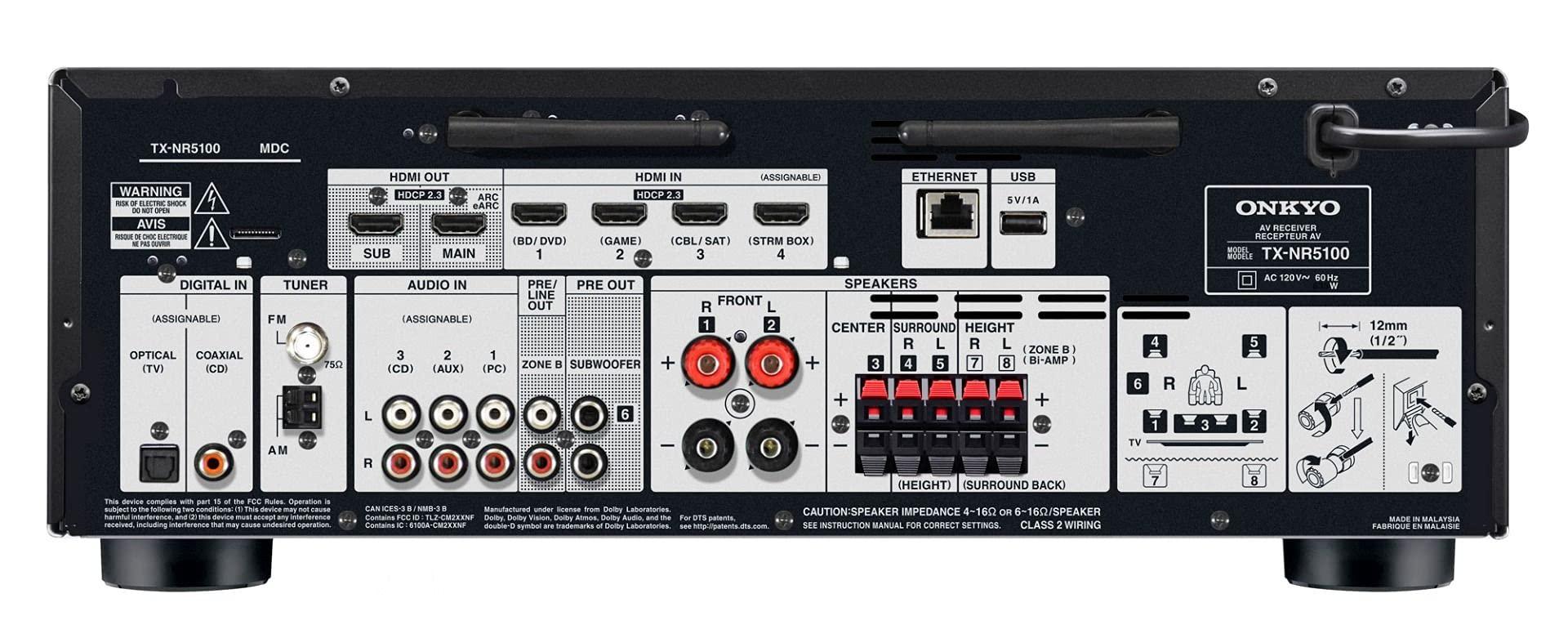 Onkyo Onkyo TX-NR5100 7.2-Channel 8K Smart AV Receiver Smart Home Ecosystem integrates with Apple Airplay, Alexa, Google apps