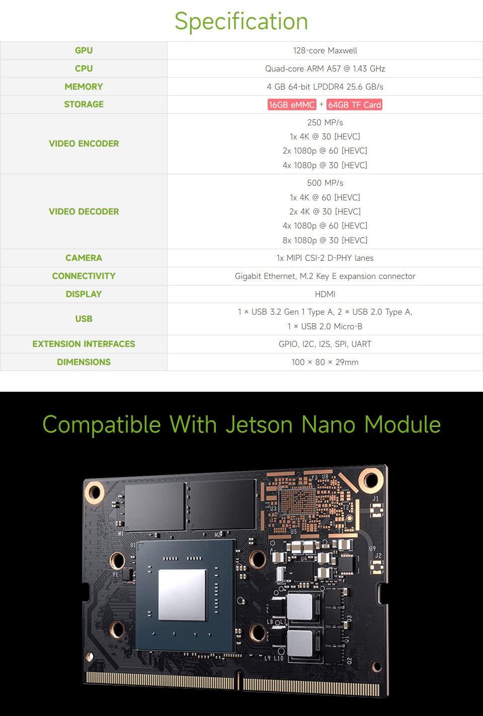 waveshare Waveshare Jetson Nano Development/Expansion Kit Lite Version, Optional Jetson Nano Core Module, with an 8 Megapixel (3280 x 2464) High-Definition Camera