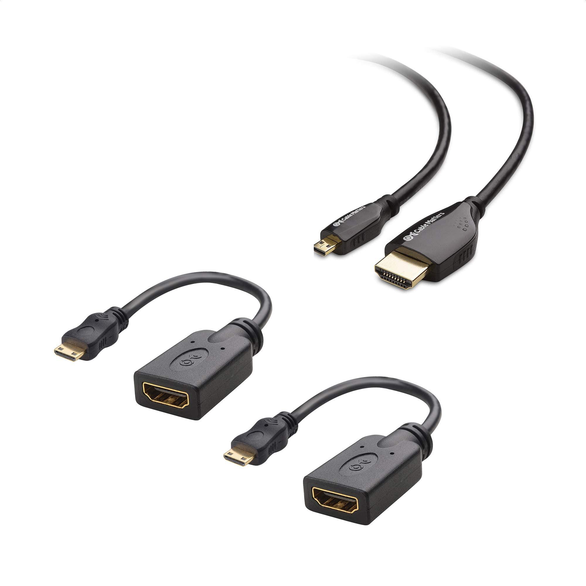 Cable Matters Cable Matters High Speed HDMI to Micro HDMI Cable (Micro HDMI to HDMI) 4K Resolution Ready - 10 Feet & 2-Pack Mini HDMI to HDMI Adapter