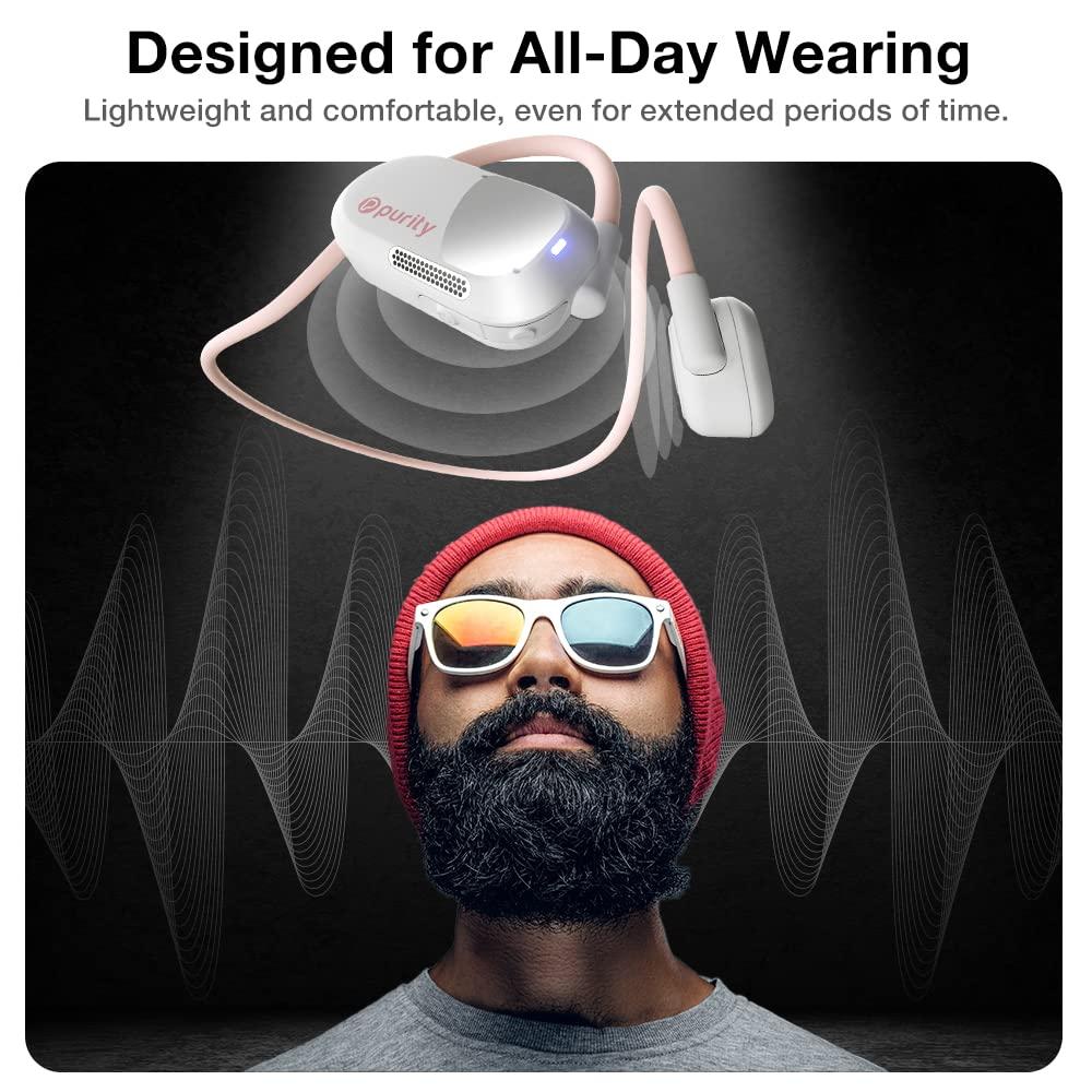 Purity Purity Air Open Ear Headphones - True Air Conduction Wireless Bluetooth Open Ear Earbuds with Dual Mic for iPhone/Android - Secured Long Wearing Comfort, Sports Sweat Resistant (White/Chalk Pink)