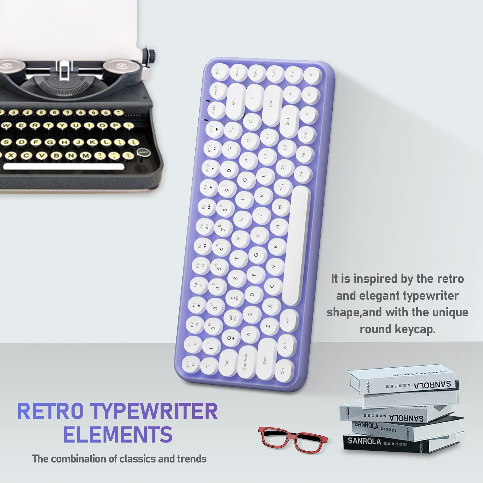 FELICON FELICON Wireless Bluetooth Keyboard Mini Portable 84-Key Keyboard Compatible with Android, Windows, PC, Tablet-Dark, Perfer for Home and Office Keyboards (Purple)