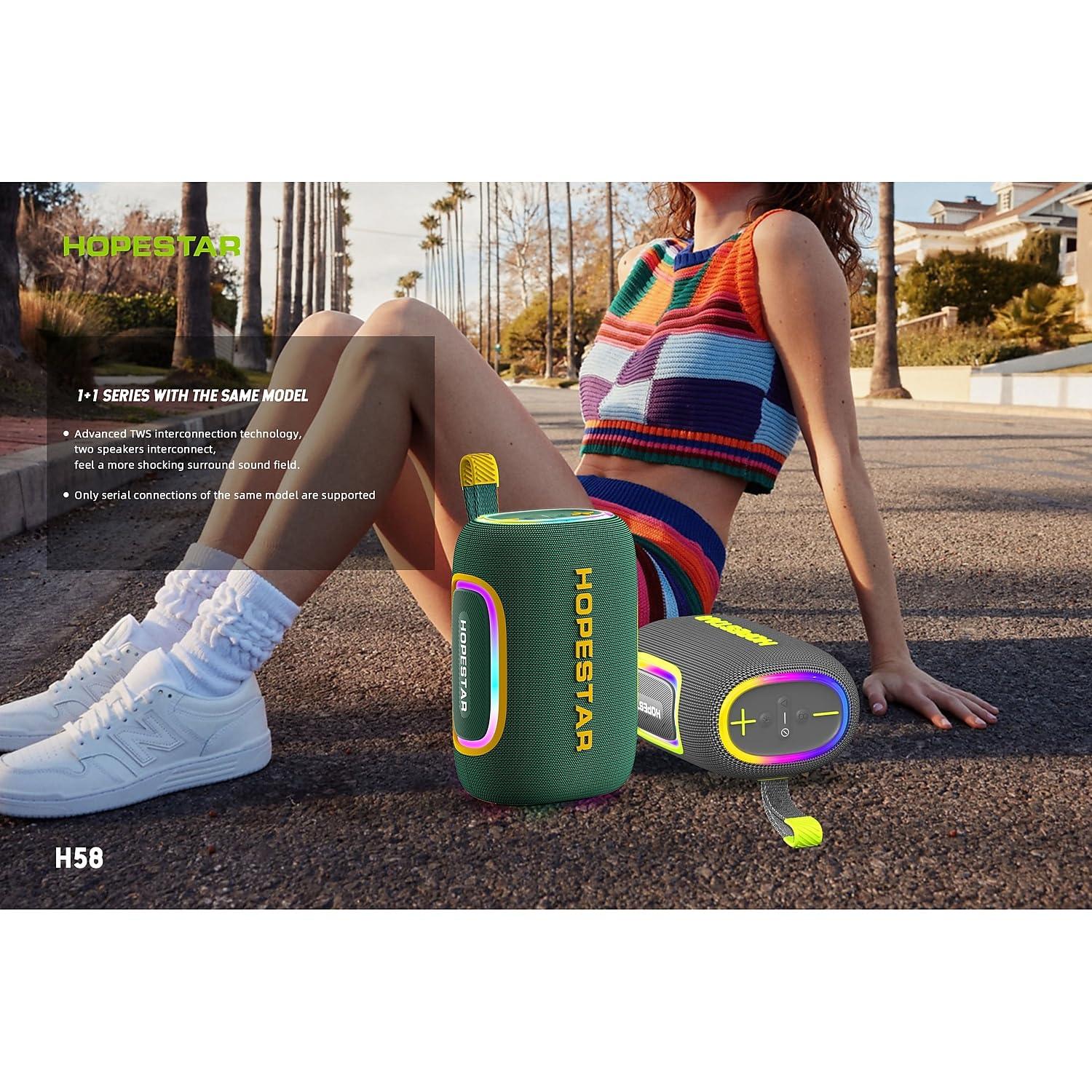 WorryFree Gadgets Portable Wireless Waterproof Bluetooth Speaker, 65W Output, 8000mAh Battery, RGB Lights, EQ Modes, 10M Range, TWS Connection, AUX/TF Card (Green)