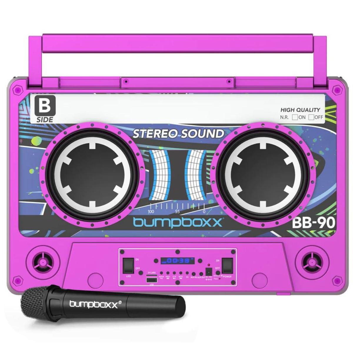 Bumpboxx Bumpboxx Remixx Bluetooth Boombox Bluetooth Speaker with The Looks of a Cassette | Bringing Back The Retro Cassette Vibes | Includes Wireless Microphone | Pink Magenta