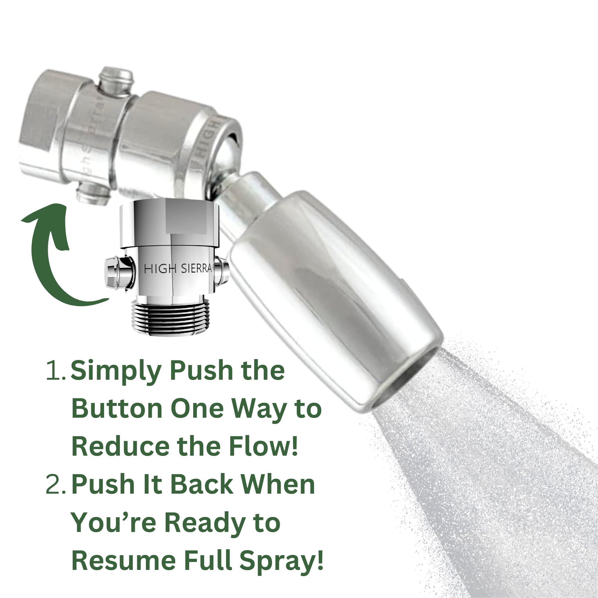 HIGH SIERRA SHOWERHEADS High Sierra Showerheads - Solid Metal 1.8 GPM High-Efficiency, Low-Flow Shower Head with Pressure Control Valve that Shuts It Off to Just a Trickle - Chrome