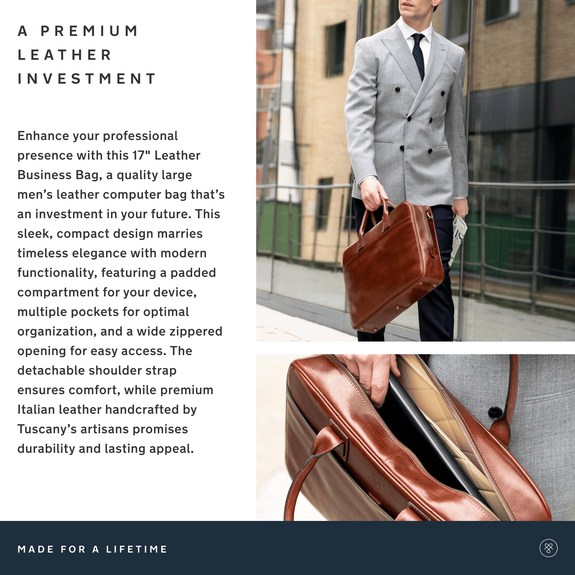 Maxwell Scott Bags Maxwell Scott - Mens Luxury Large Leather 16\" / 17\" Laptop Business Bag with Zip Opening - The Calvino Large - Chestnut Tan