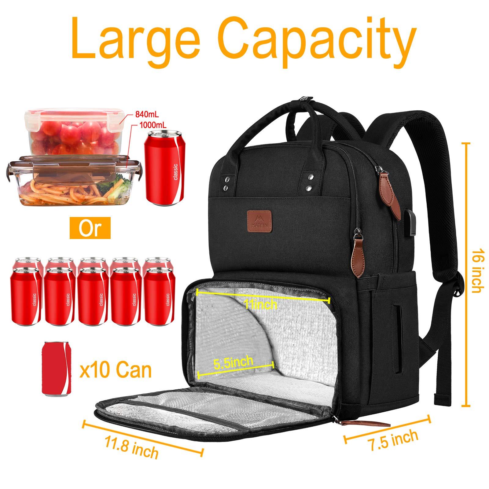 MATEIN MATEIN Women's 23L Laptop Backpack with Insulated Lunch Box, USB Port, and Reusable Water Resistant Tote Food Bag for Travel, Work, Beach, Camping, Hiking