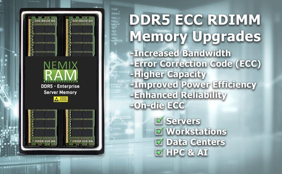 NEMIX RAM NEMIX RAM 128GB (2X64GB) DDR5 4800MHZ PC5-38400 2Rx4 1.1V CL40 288-PIN ECC RDIMM Registered Server Memory KIT Compatible with SUPERMICRO SYS-211E-FRN2T SYS-211E-FRDN2T SuperServer X13SEM-F X13SEM-TF