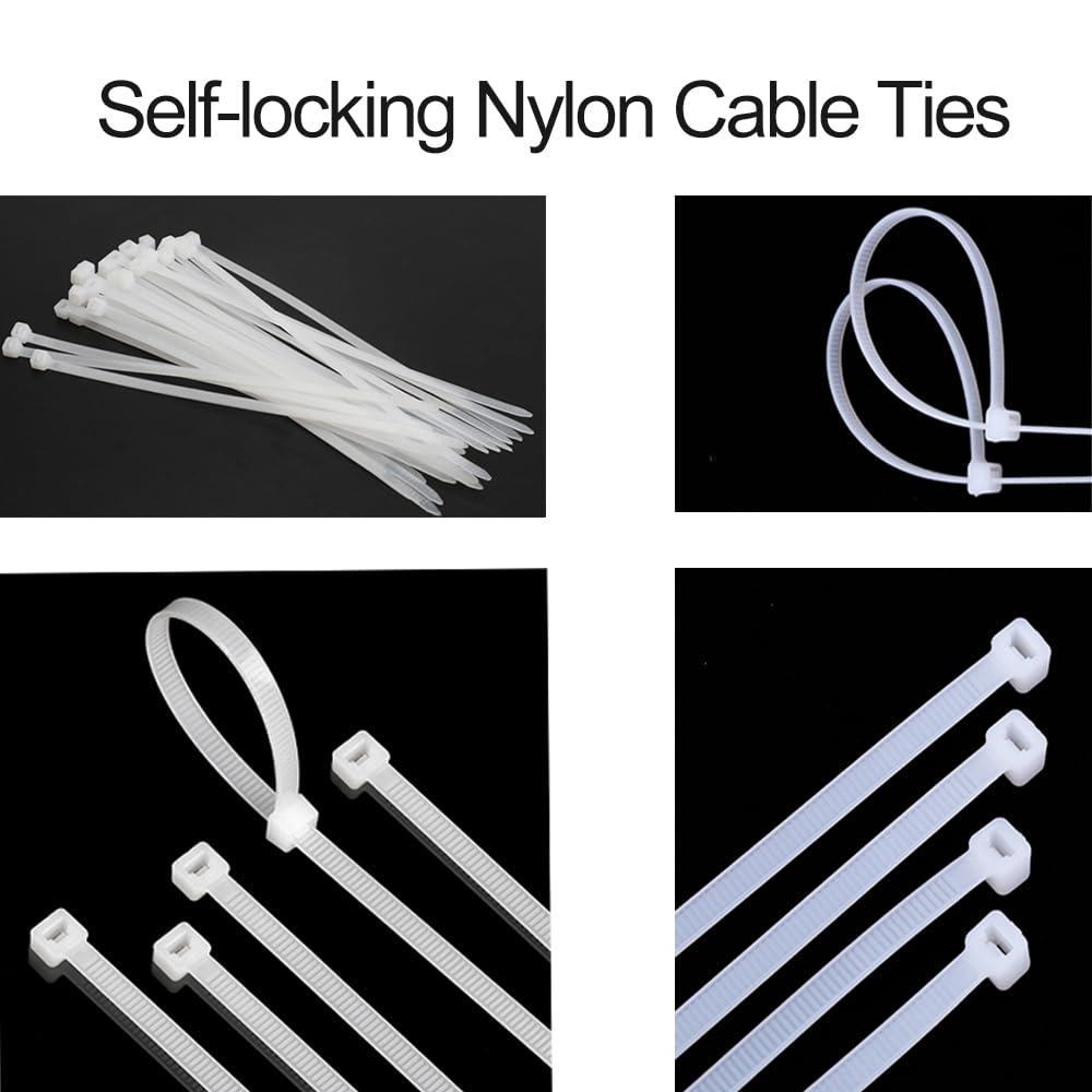 PLWCAMI White Zip Ties 8 Inch (1000 pack) Heavy Duty Self Locking clear Zipties Tensile Strength 40 Pound Clear Industrial 8\" Cable Ties Wraps for Home Office Garden Fence Garage indoor outdoor